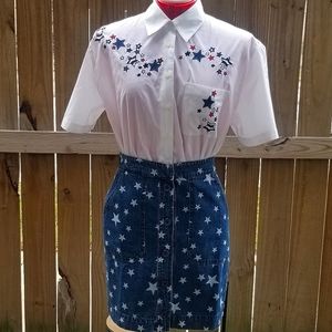 Vintage 90s Stars 4th of july America Embroidered Collared Shirt
